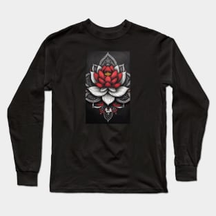 Red Lotus Mandala Flower Long Sleeve T-Shirt